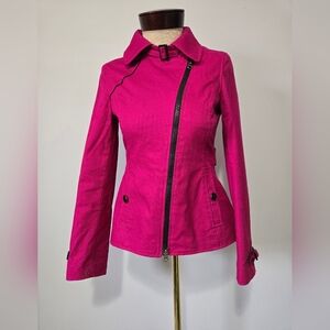 SOIA & KYO Pink Asymmetrical Zip Jacket With Neck Strap. Size XS